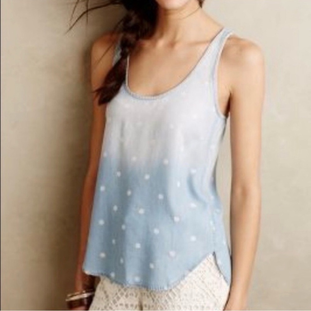 Anthropologie Cloth & Stone Blue Ombre Polka Dot Sleeveless Tank Top Size M
